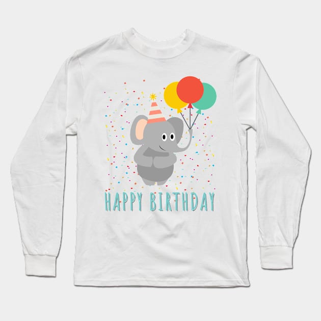 Happy Birthday || Cute Elephant Birthday Card Long Sleeve T-Shirt by JessyCuba